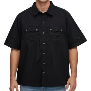 Sean John Black Utility Button Up Shirt XL 100% Cotton Short Sleeve Casual